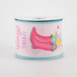 💙 Pink Rain Boots Floral Ribbon 2.5" x 10 yards