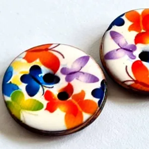 23mm Glazed Coconut Coloured Butterfly Patterned 2 Hole Buttons