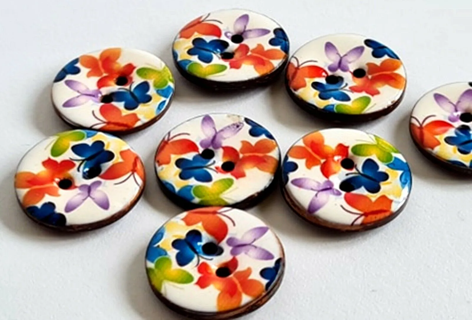 23mm Glazed Coconut Coloured Butterfly Patterned 2 Hole Buttons