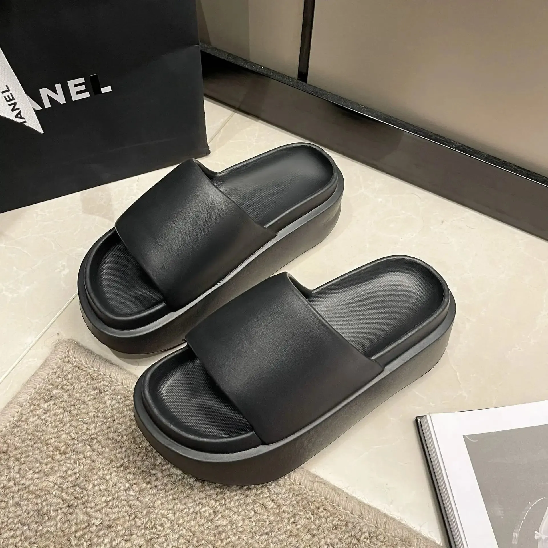 8cm New Thick Sole EVA Slippers for Women Fashion Home Platform Slippers for Summer Outwear Non Slip Elevated Slippers for Women