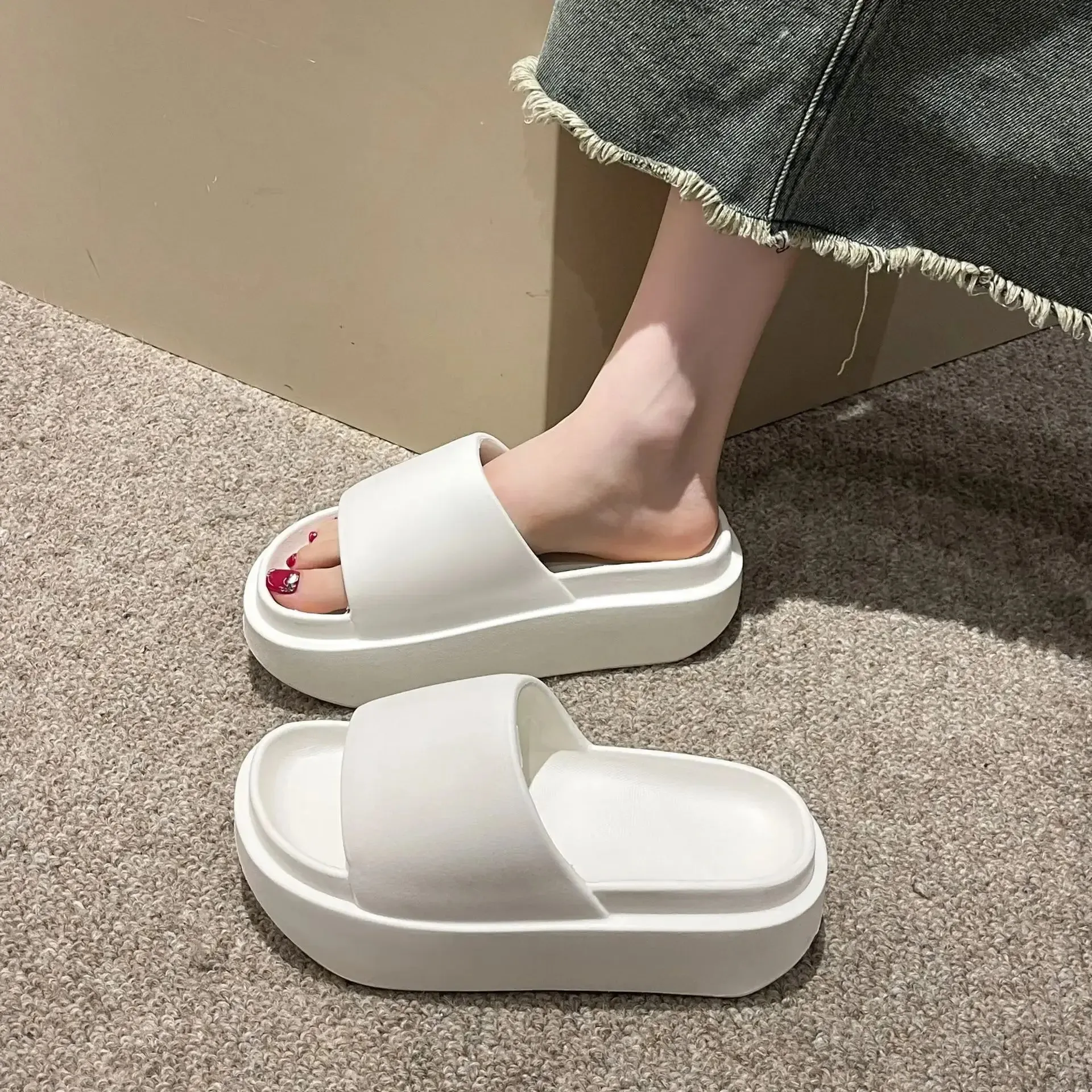 8cm New Thick Sole EVA Slippers for Women Fashion Home Platform Slippers for Summer Outwear Non Slip Elevated Slippers for Women