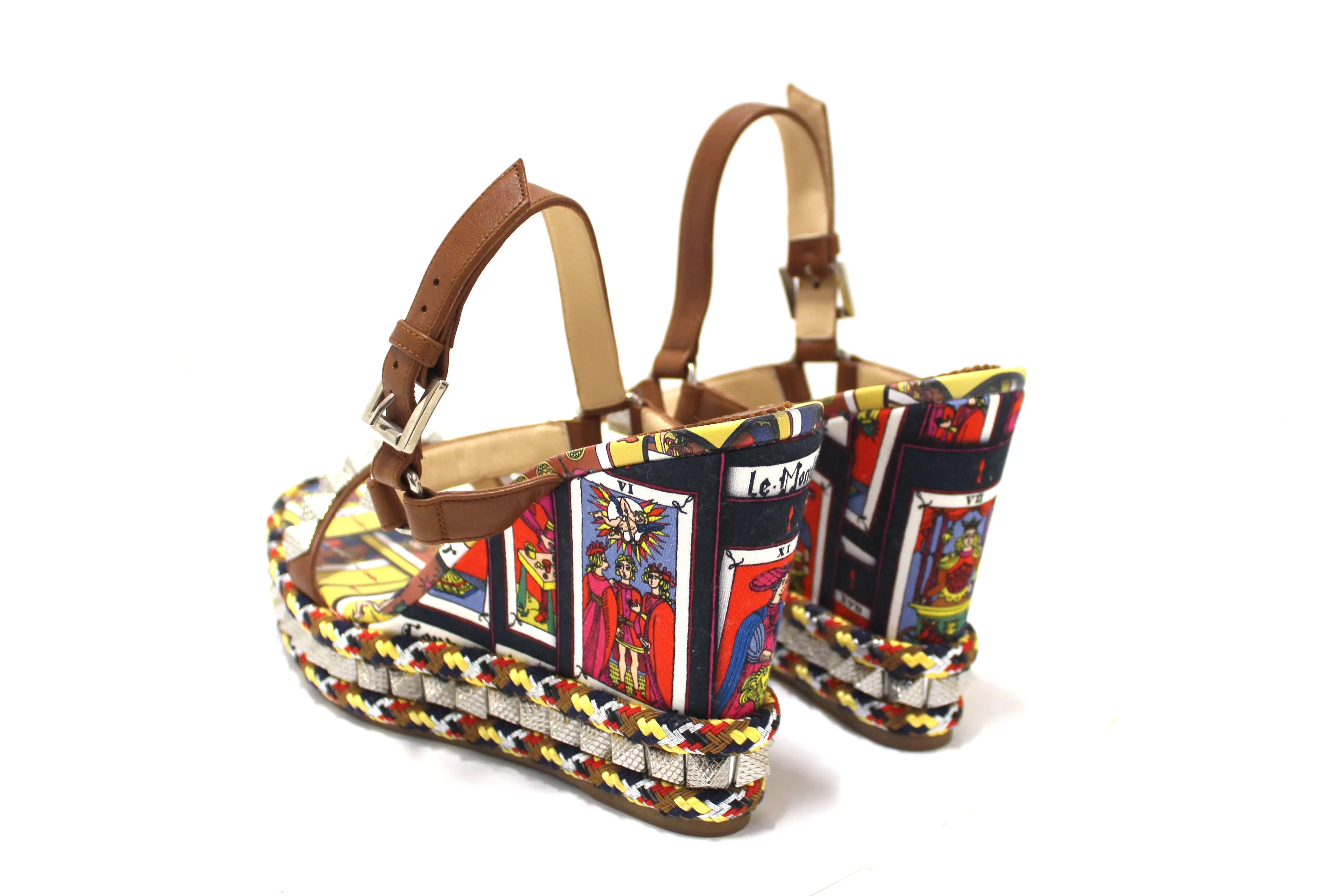 Authentic Christian Louboutin Pyraclou Tarot Wedge Espadrille Sandals size 40