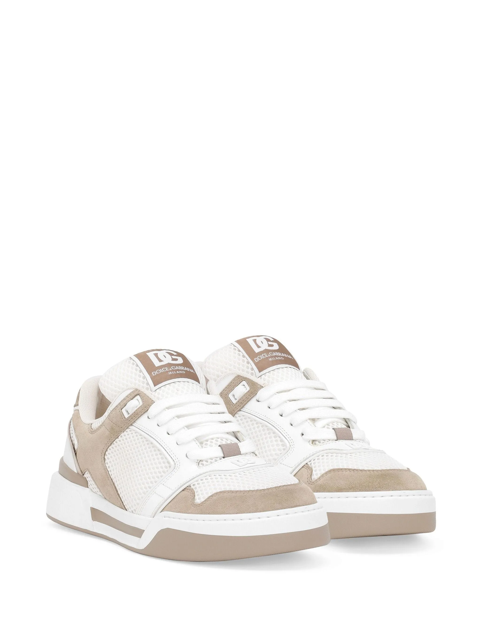 Beige White Suede Mesh Sneakers