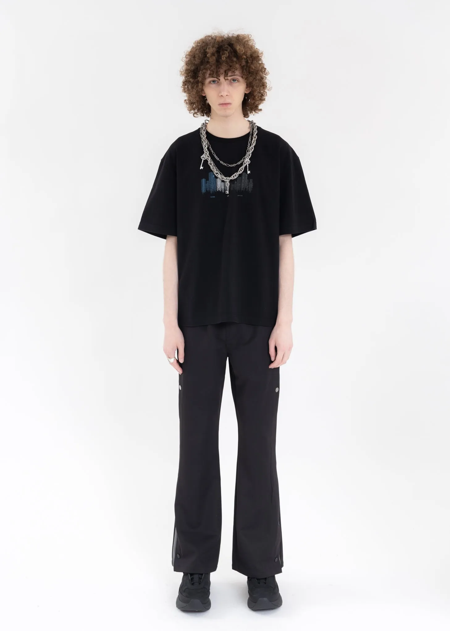 Black Fair Shaped Layer Panelled Track Pants