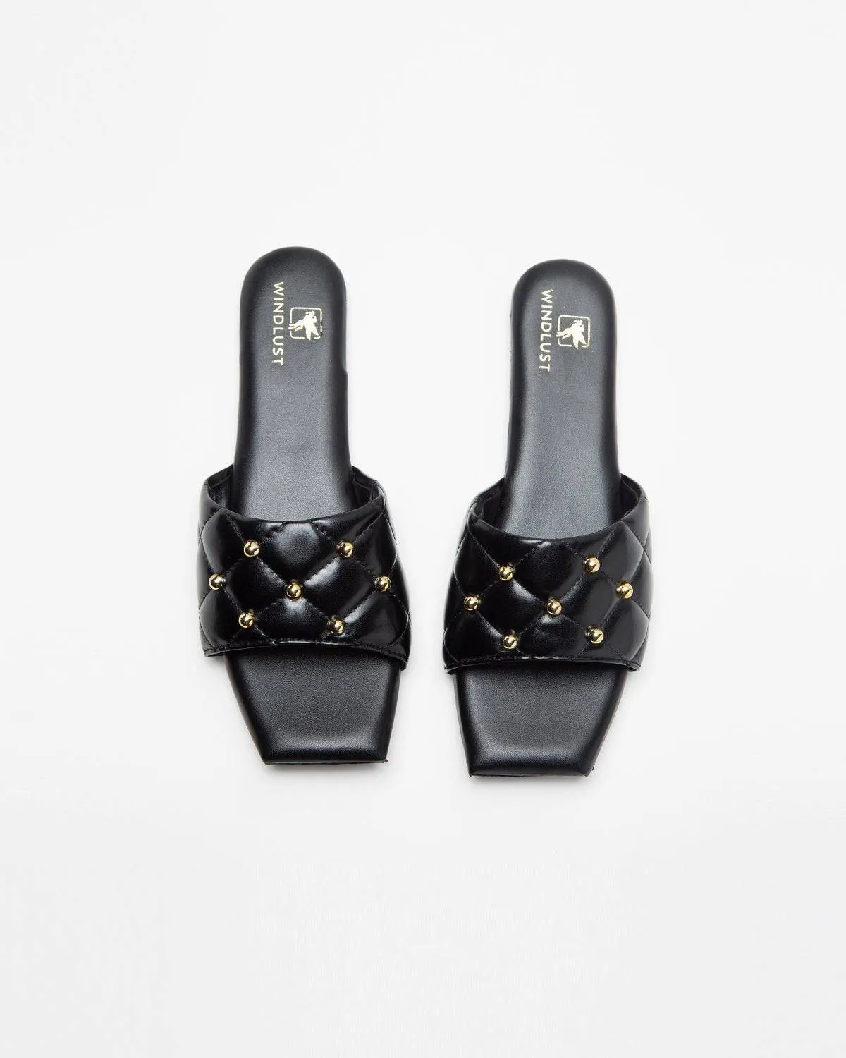 Black Studded T-Shaped Flats