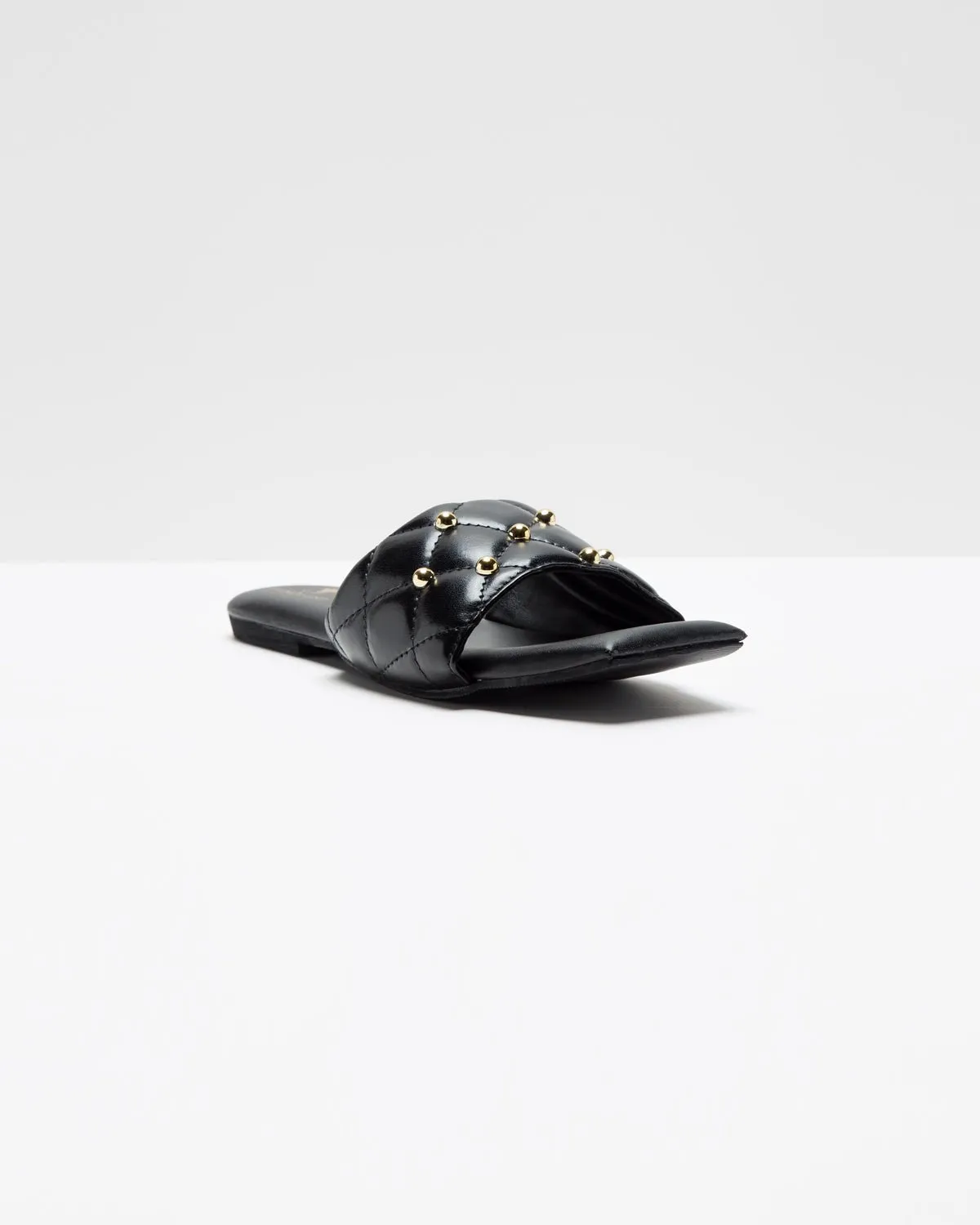 Black Studded T-Shaped Flats
