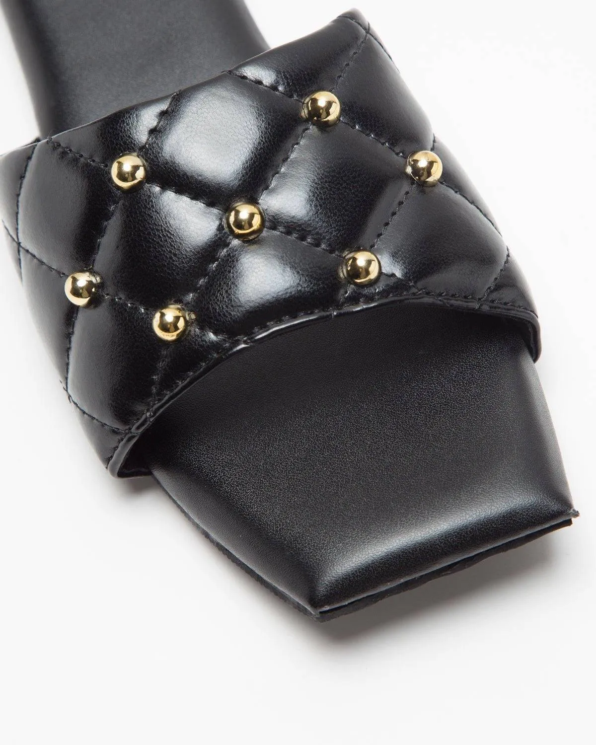 Black Studded T-Shaped Flats