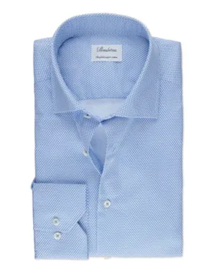 Blue Patterned Twill Shirt | Fitted Body
