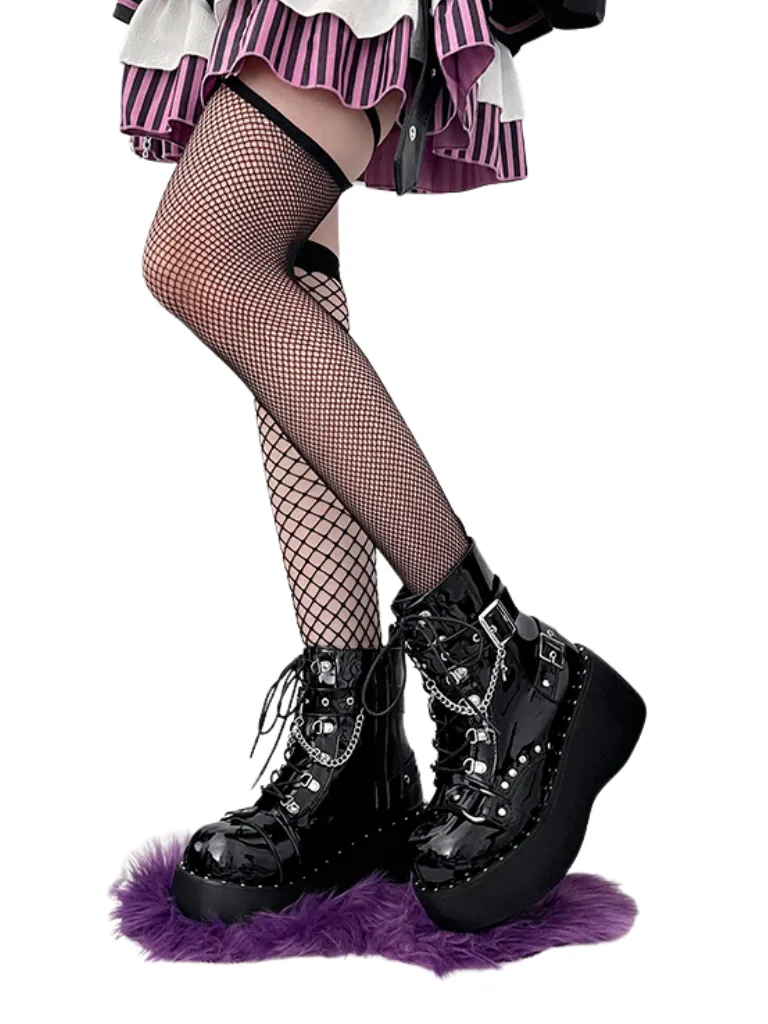 Boots Platform Round Punk Cross Toe