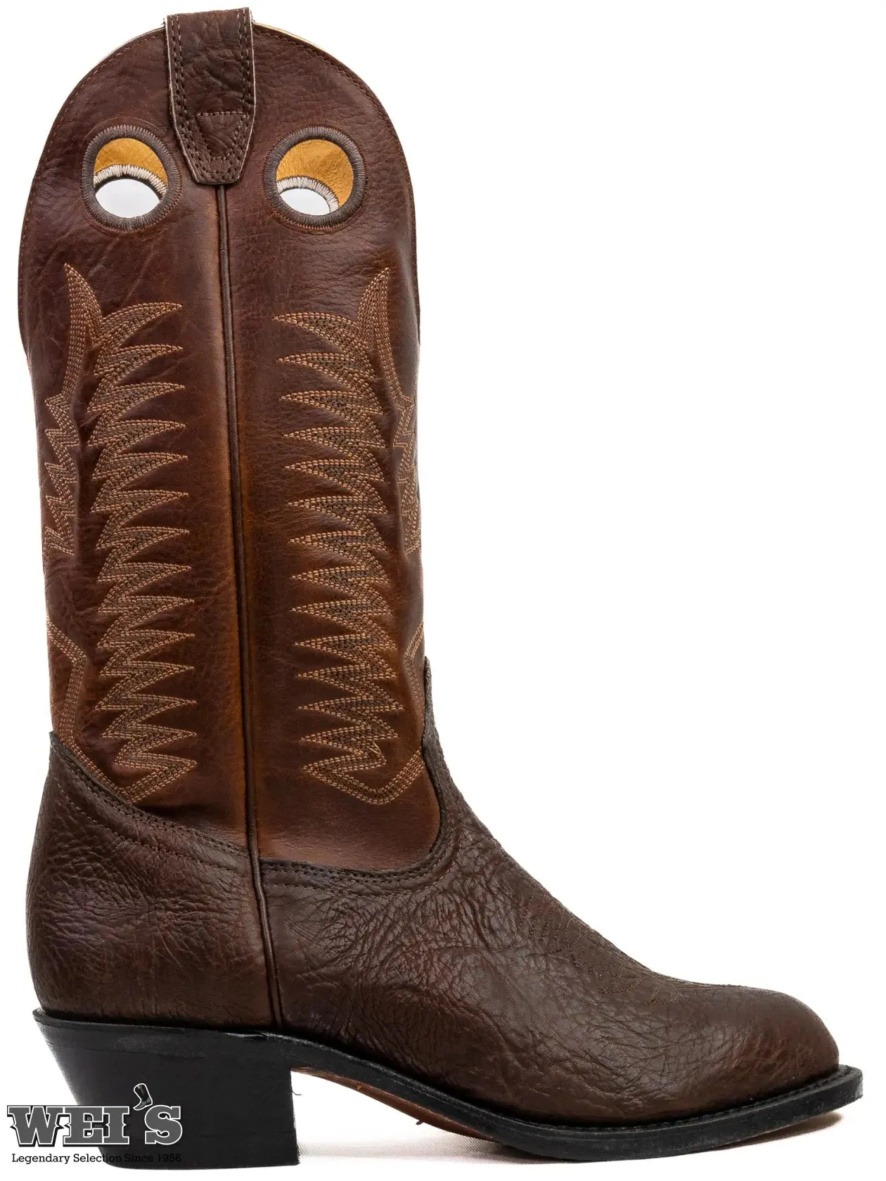 Boulet Men's Cowboy Boots 13" Oiled Taurus Bullhide Cowboy Heel R Toe 2-tone Brown