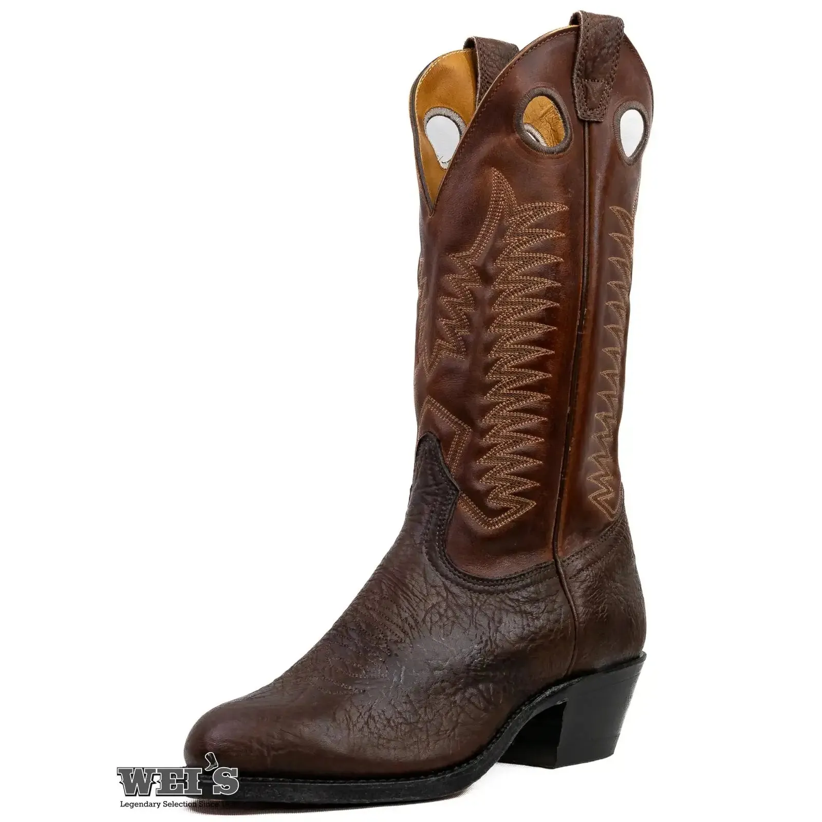 Boulet Men's Cowboy Boots 13" Oiled Taurus Bullhide Cowboy Heel R Toe 2-tone Brown