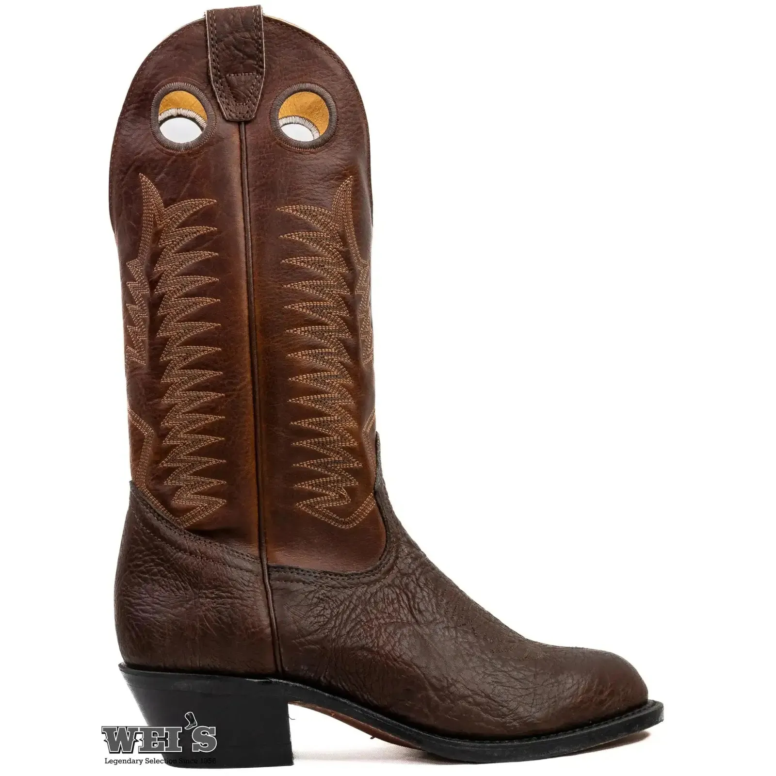 Boulet Men's Cowboy Boots 13" Oiled Taurus Bullhide Cowboy Heel R Toe 2-tone Brown