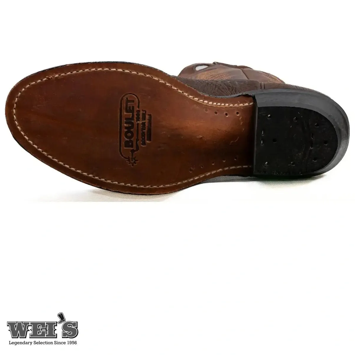 Boulet Men's Cowboy Boots 13" Oiled Taurus Bullhide Cowboy Heel R Toe 2-tone Brown