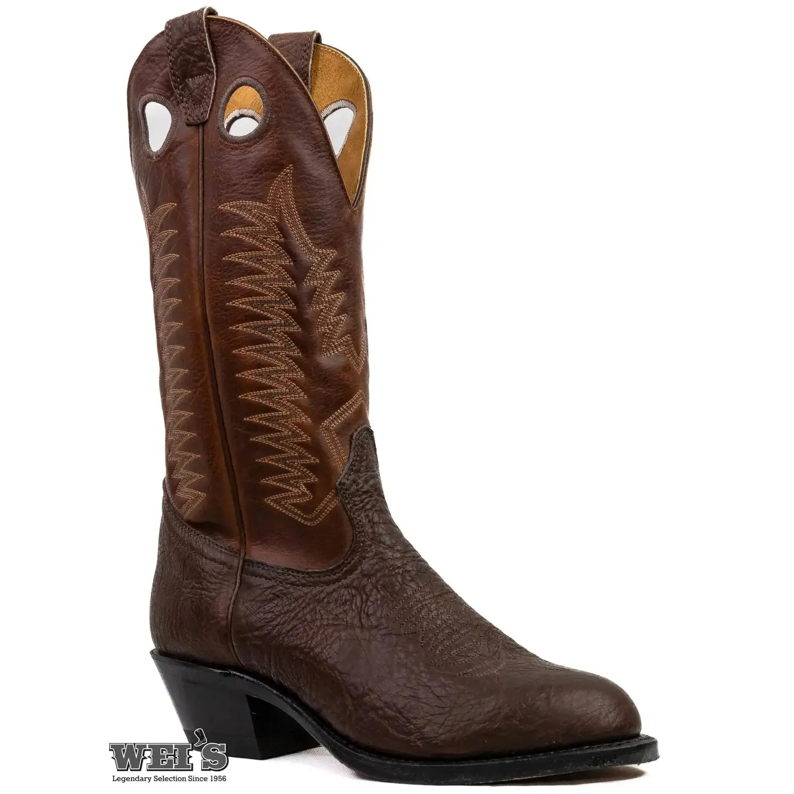 Boulet Men's Cowboy Boots 13" Oiled Taurus Bullhide Cowboy Heel R Toe 2-tone Brown