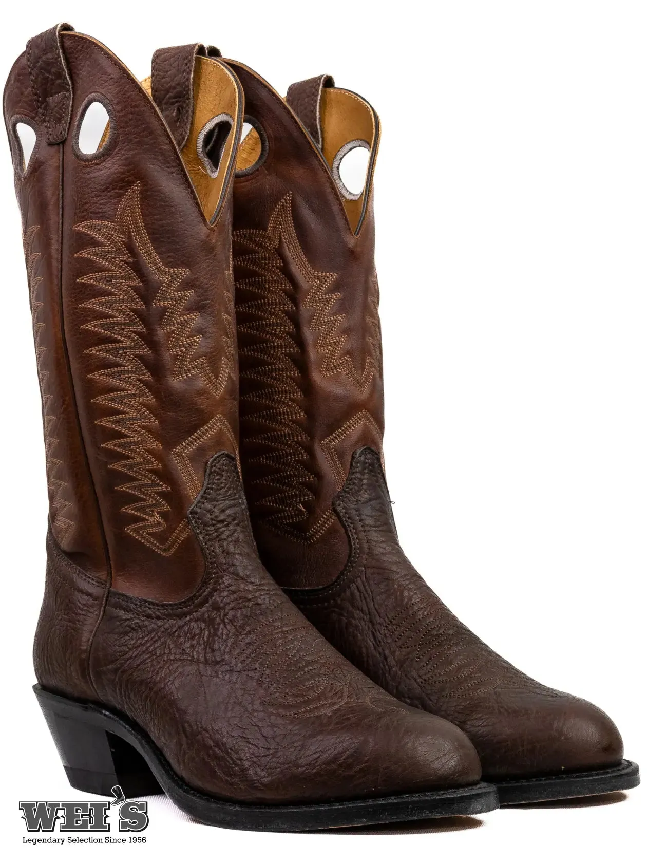 Boulet Men's Cowboy Boots 13" Oiled Taurus Bullhide Cowboy Heel R Toe 2-tone Brown