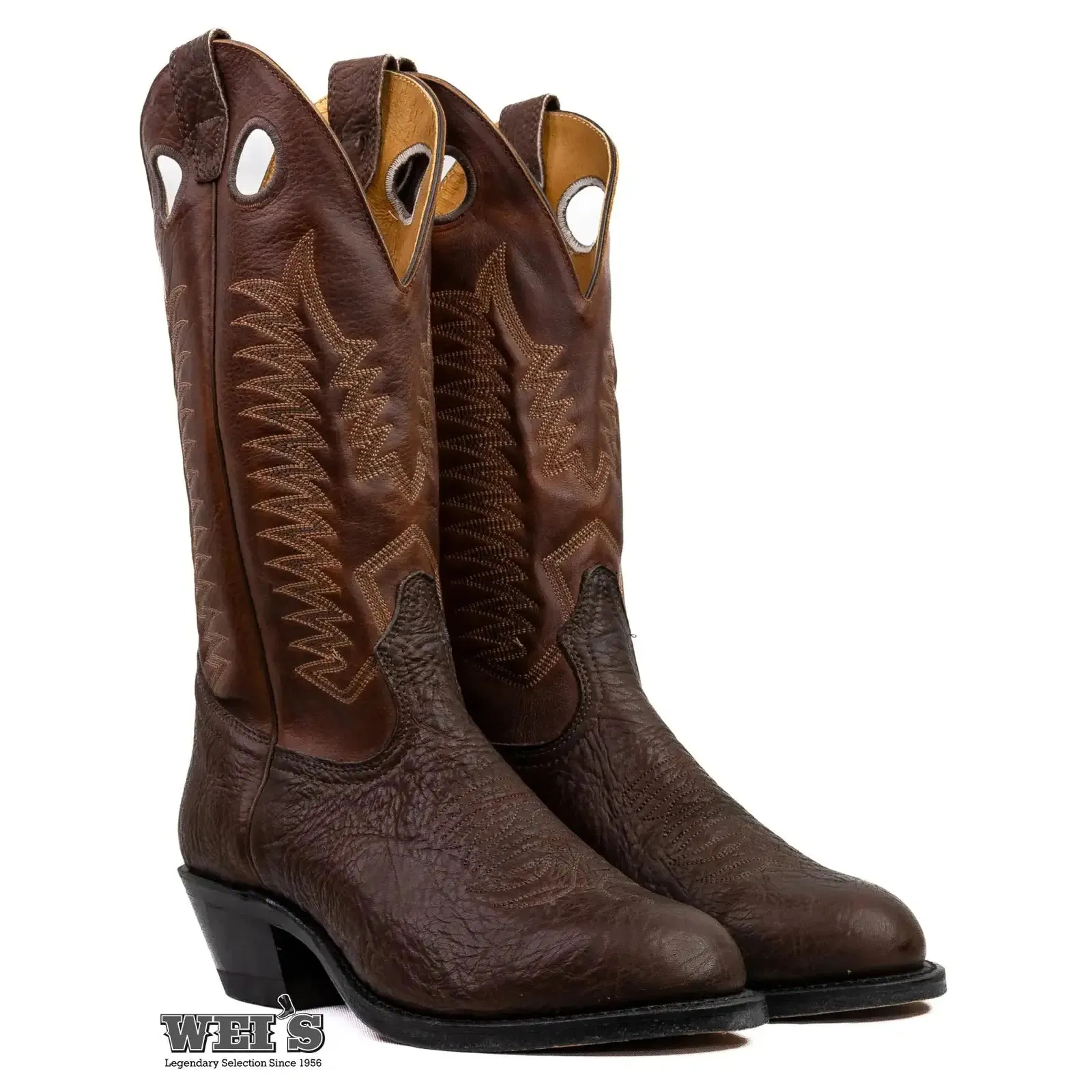 Boulet Men's Cowboy Boots 13" Oiled Taurus Bullhide Cowboy Heel R Toe 2-tone Brown