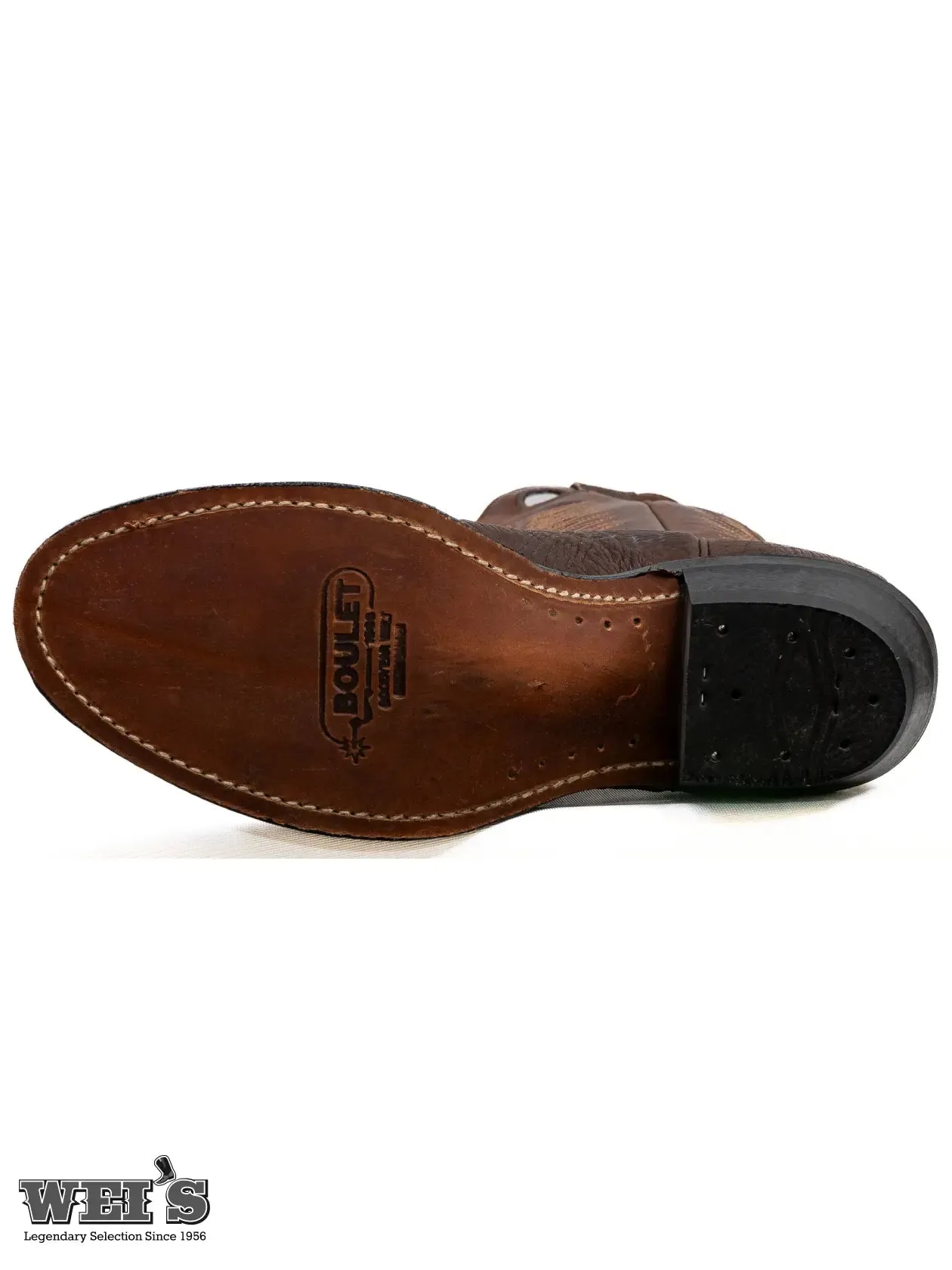Boulet Men's Cowboy Boots 13" Oiled Taurus Bullhide Cowboy Heel R Toe 2-tone Brown