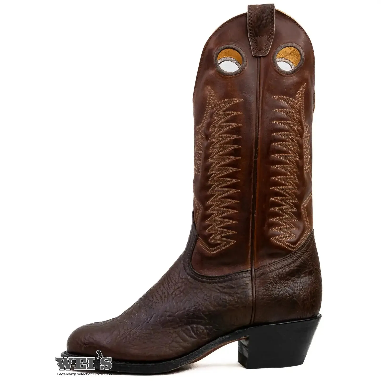 Boulet Men's Cowboy Boots 13" Oiled Taurus Bullhide Cowboy Heel R Toe 2-tone Brown