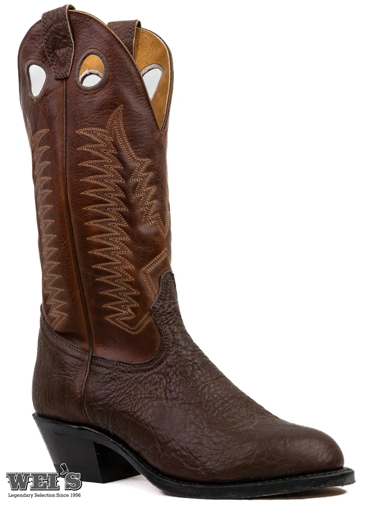 Boulet Men's Cowboy Boots 13" Oiled Taurus Bullhide Cowboy Heel R Toe 2-tone Brown