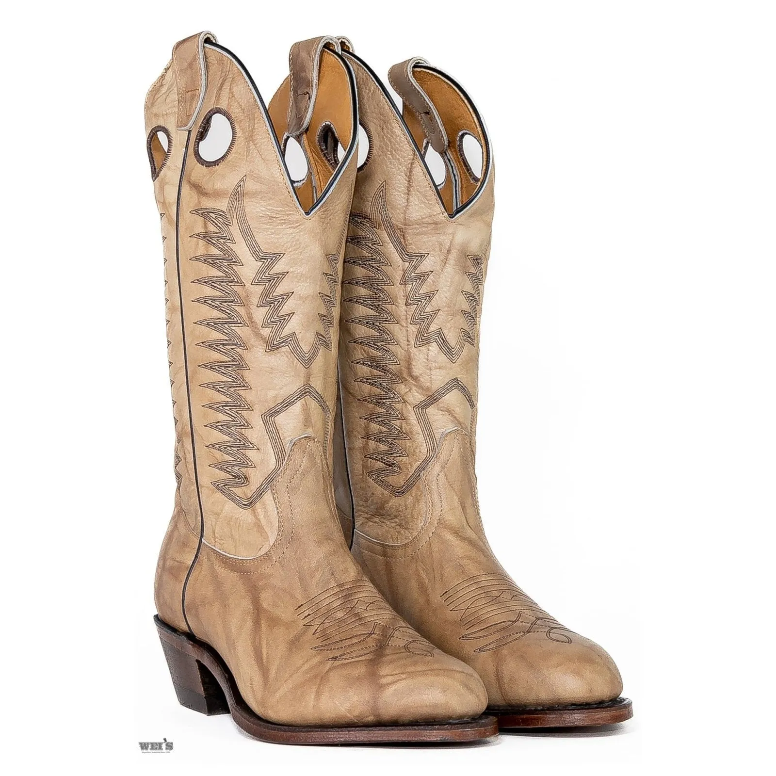 Boulet Men's Cowboy Boots 14" Cowhide Cowboy Heel R Toe Marbled Cowhide in Marbled Bone