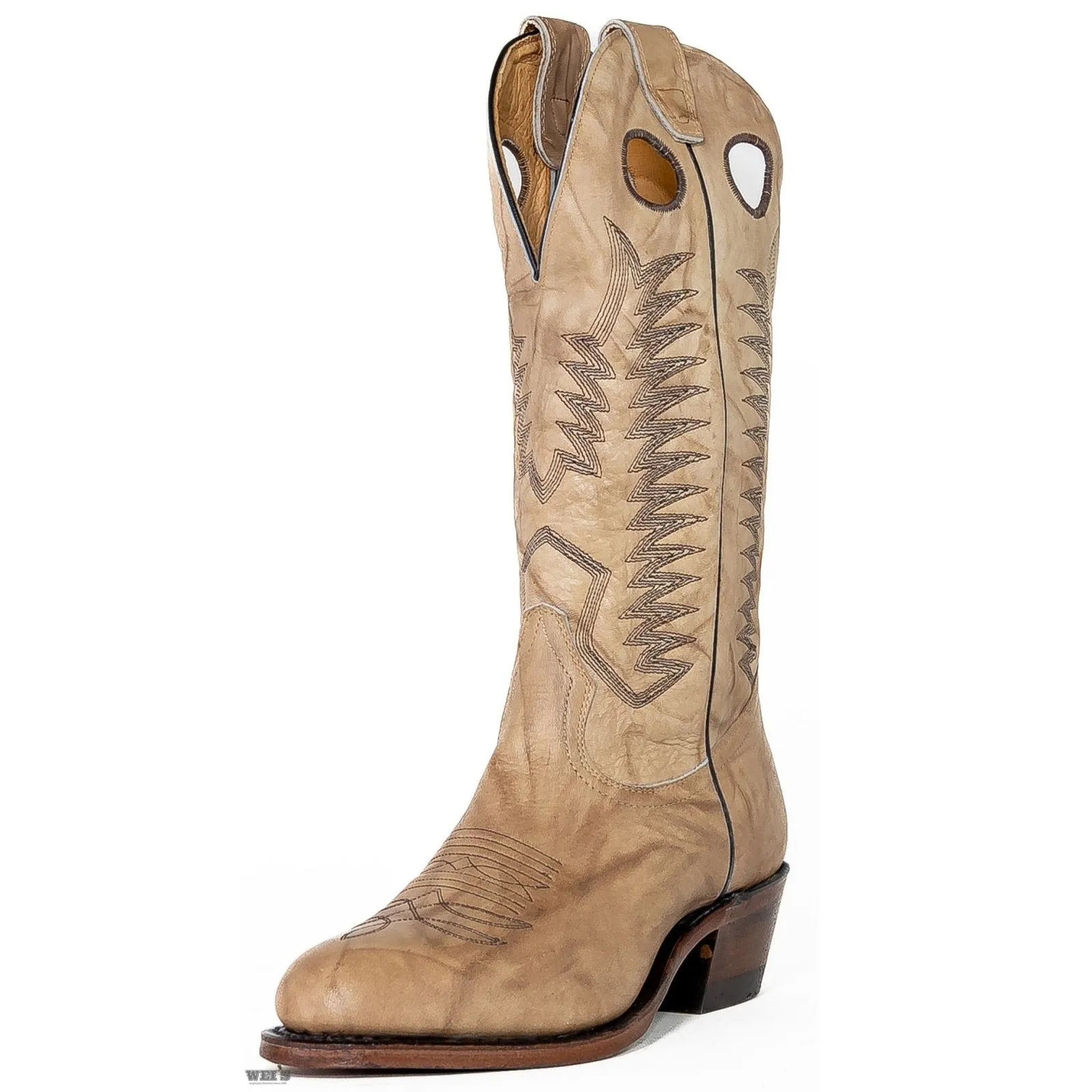 Boulet Men's Cowboy Boots 14" Cowhide Cowboy Heel R Toe Marbled Cowhide in Marbled Bone