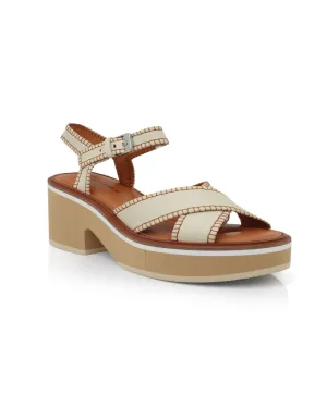 Charline Leather Platform Sandals in Raffia