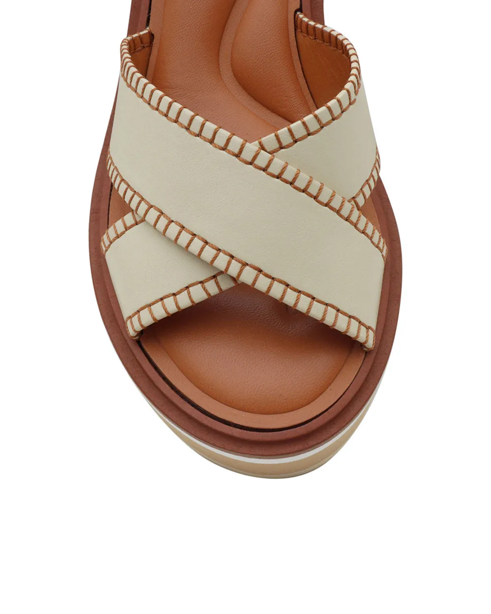 Charline Leather Platform Sandals in Raffia