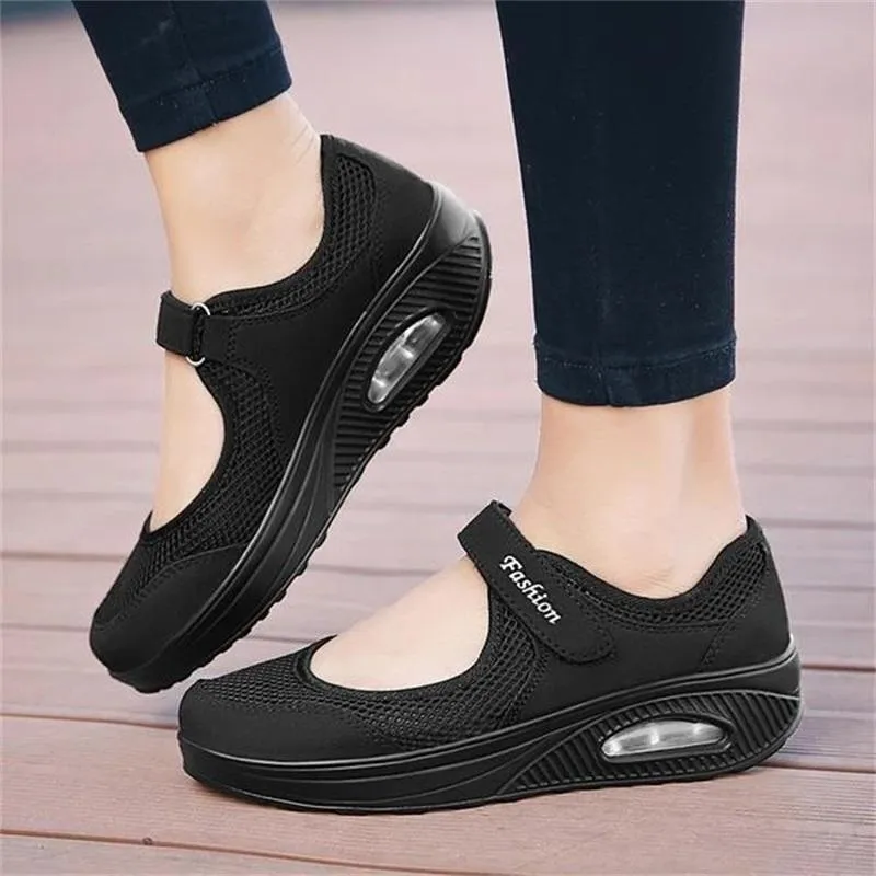 Chicvane Cut Out Fish Mesh Ultralight Velcro Closure Sneakers