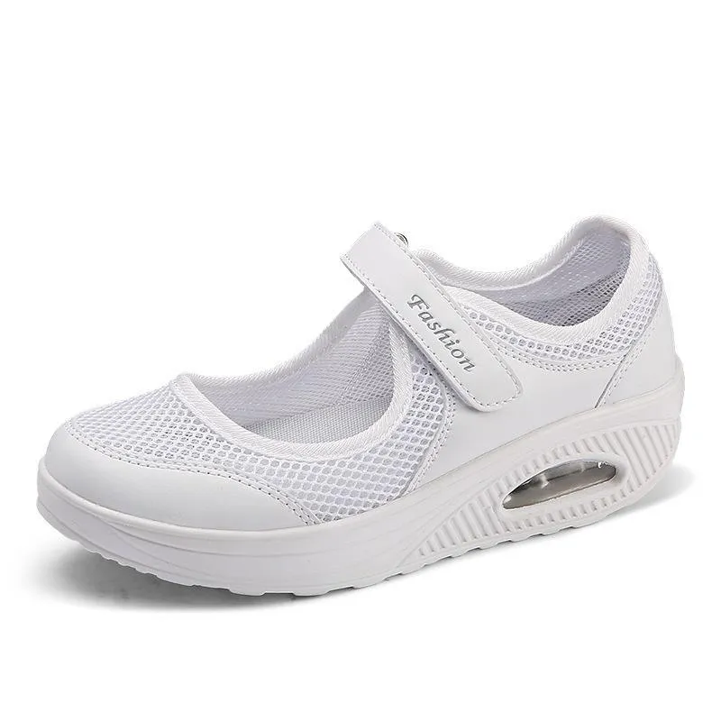Chicvane Cut Out Fish Mesh Ultralight Velcro Closure Sneakers