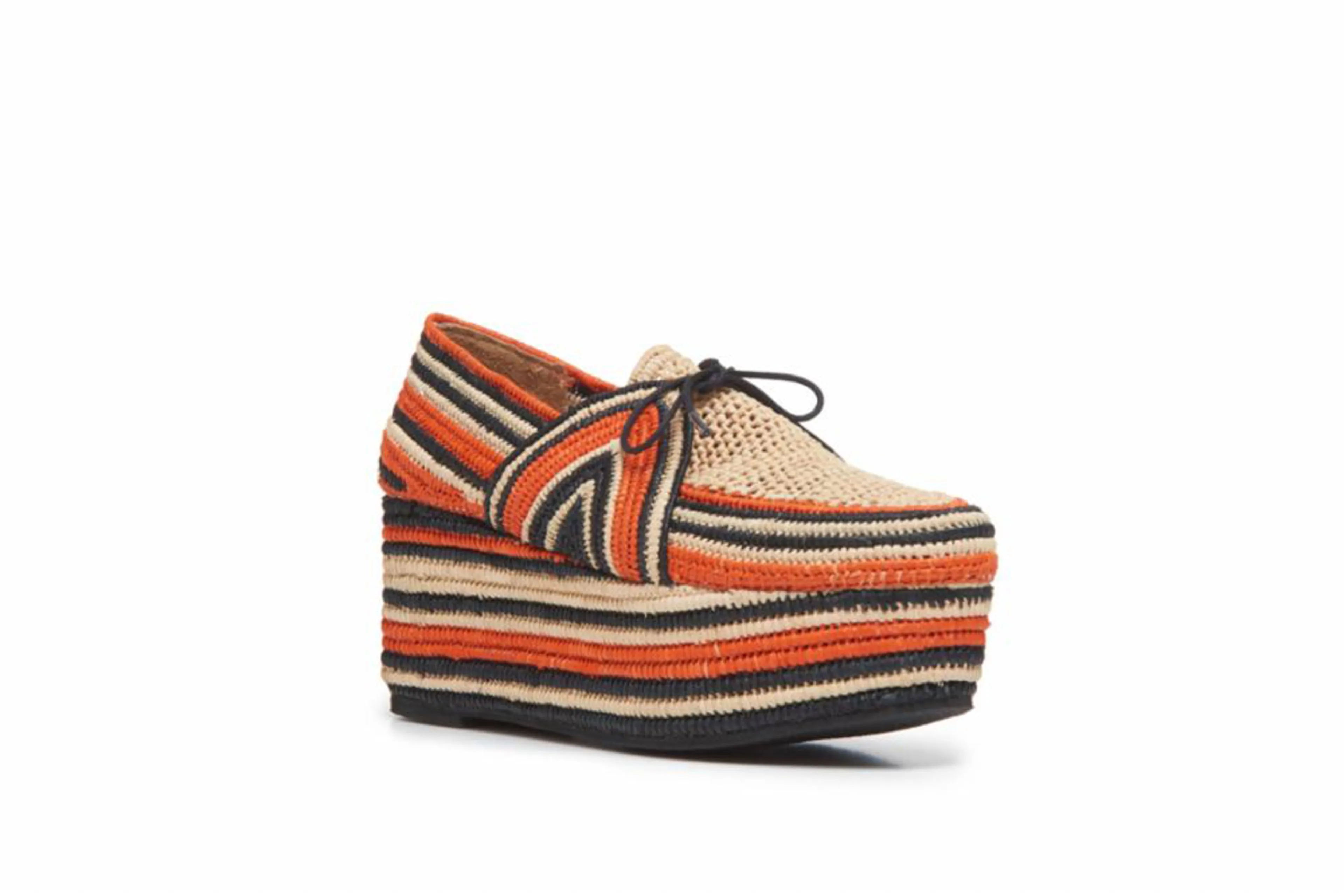 Diamond Platform Shoe in Red Clay Multi Raffia