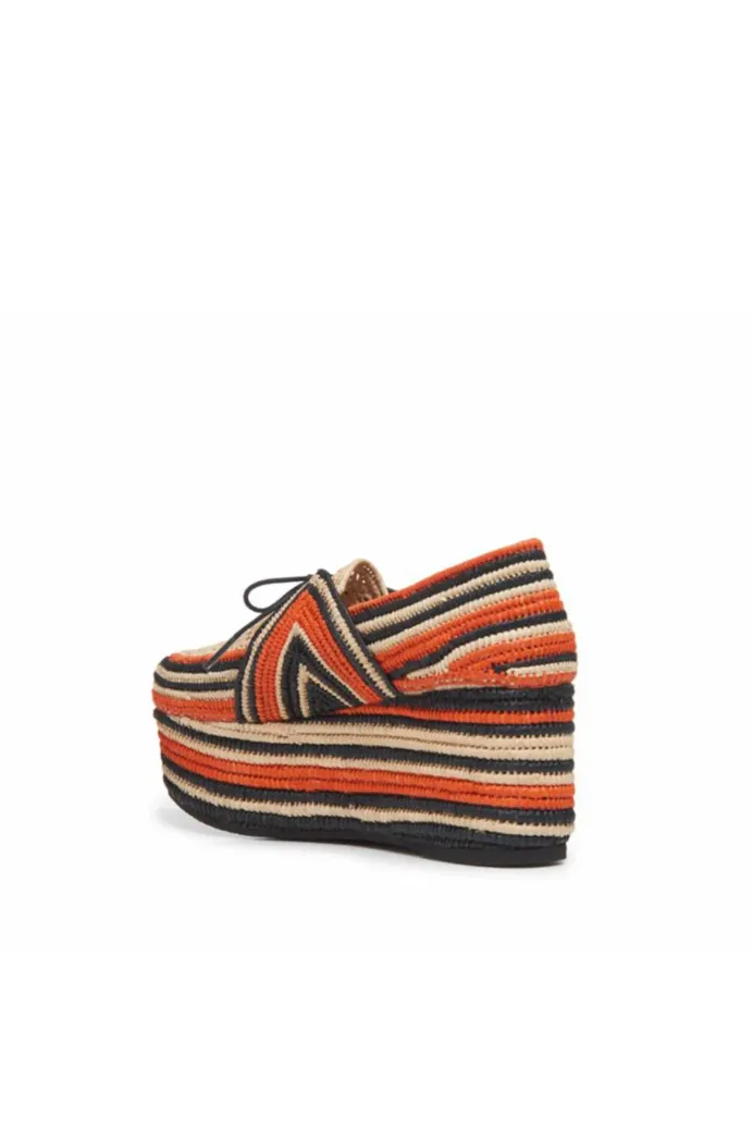 Diamond Platform Shoe in Red Clay Multi Raffia