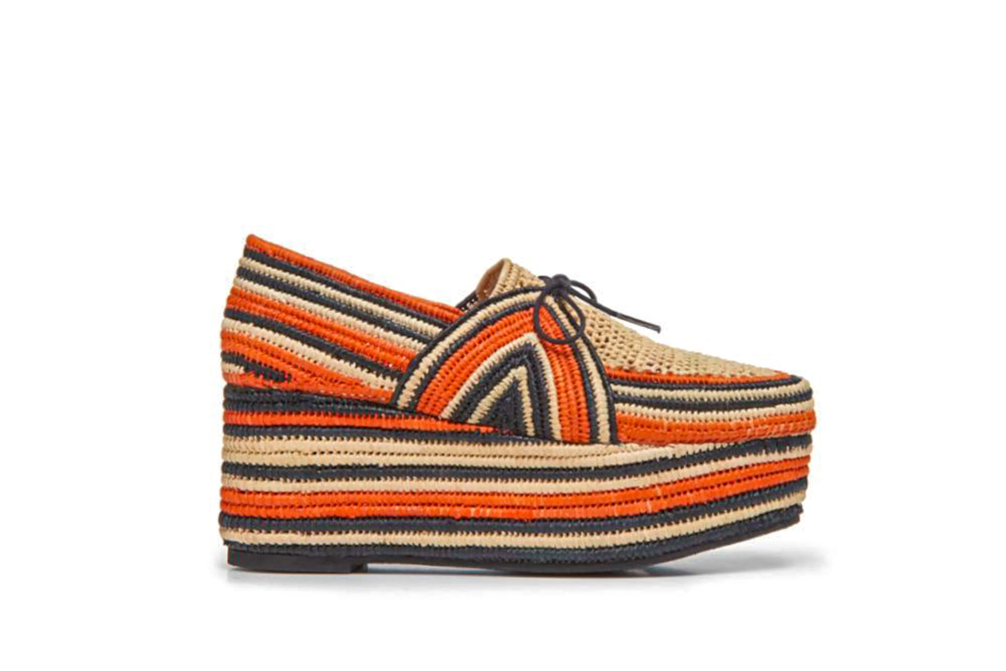 Diamond Platform Shoe in Red Clay Multi Raffia
