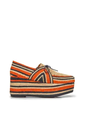 Diamond Platform Shoe in Red Clay Multi Raffia