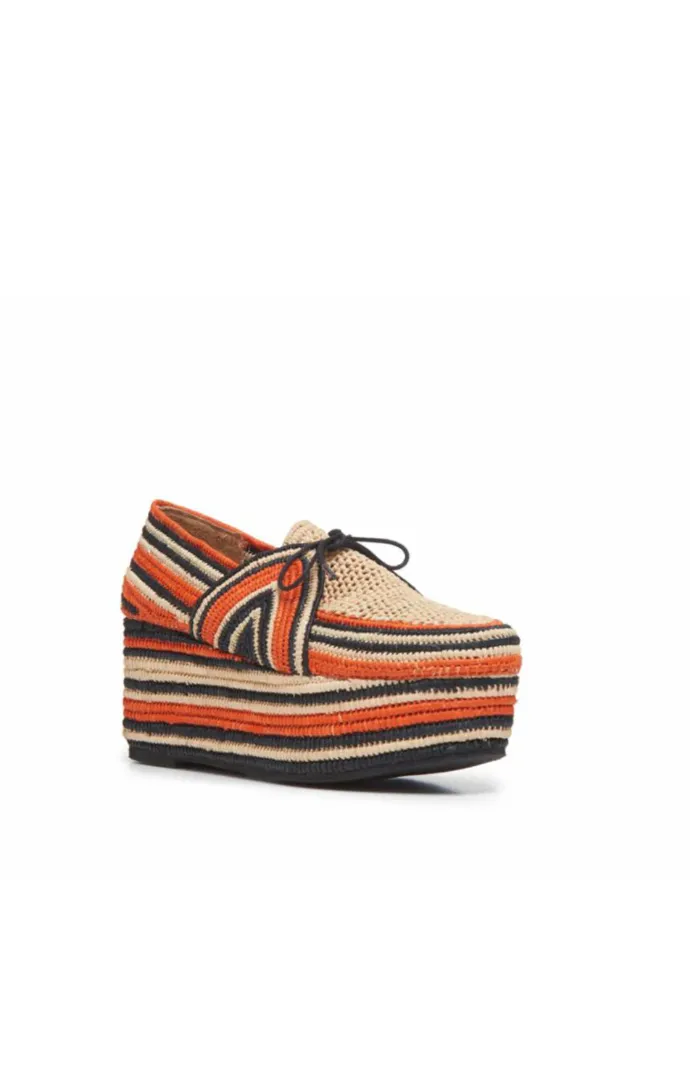 Diamond Platform Shoe in Red Clay Multi Raffia