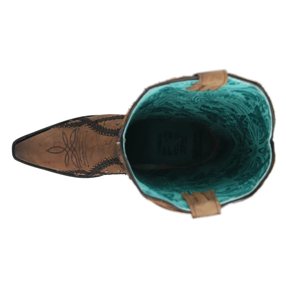Embroidered Crystal Studded Snip Toe Pull On Cowboy Boots