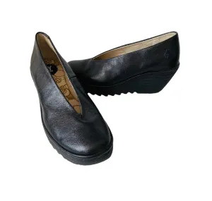 Fly London Womens Yoza Black Leather Wedge Heels Size 39