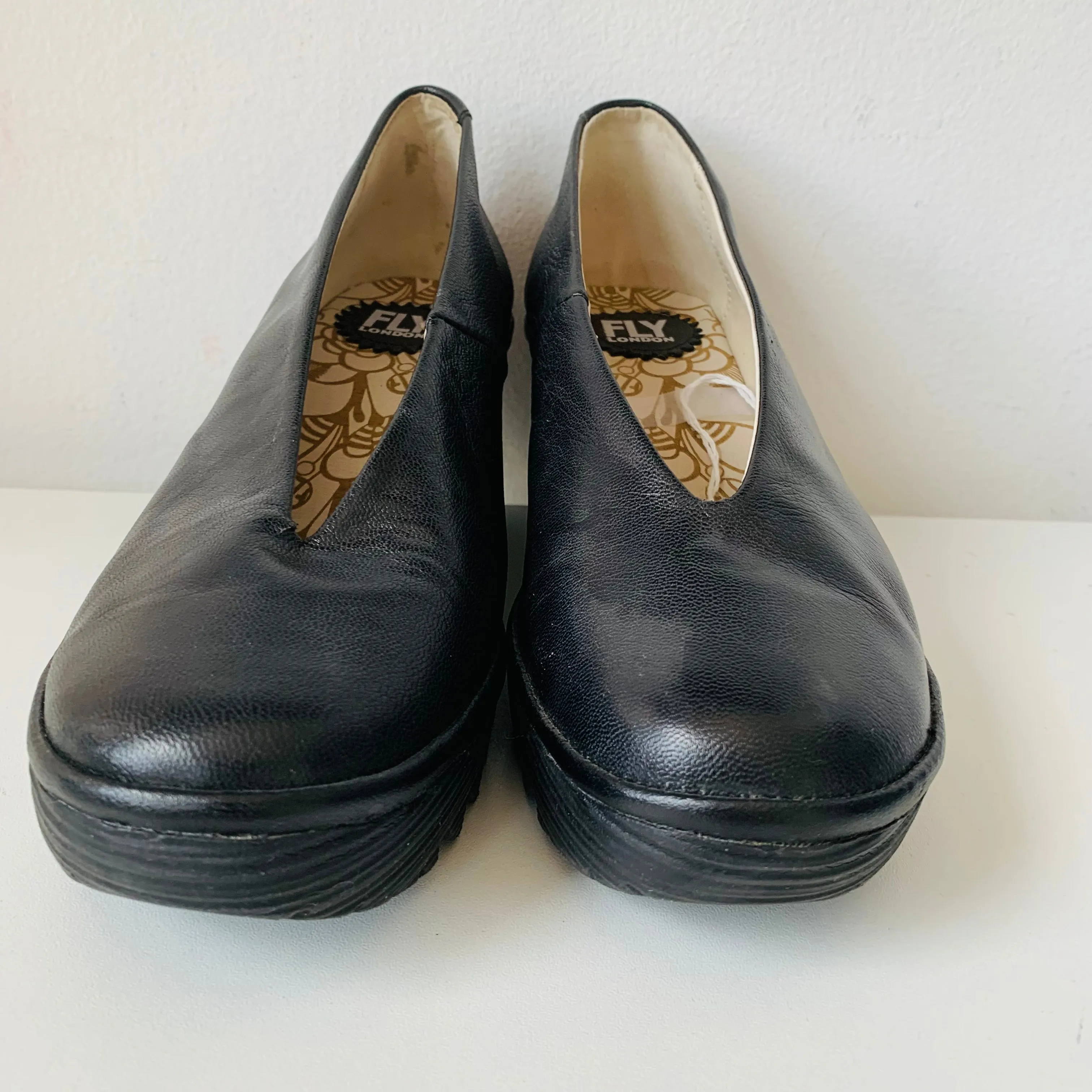 Fly London Womens Yoza Black Leather Wedge Heels Size 39
