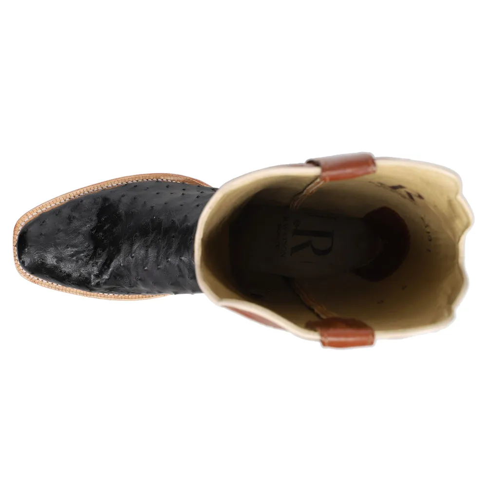 Full Quill Ostrich Square Toe Embroidered Cowboy Boots