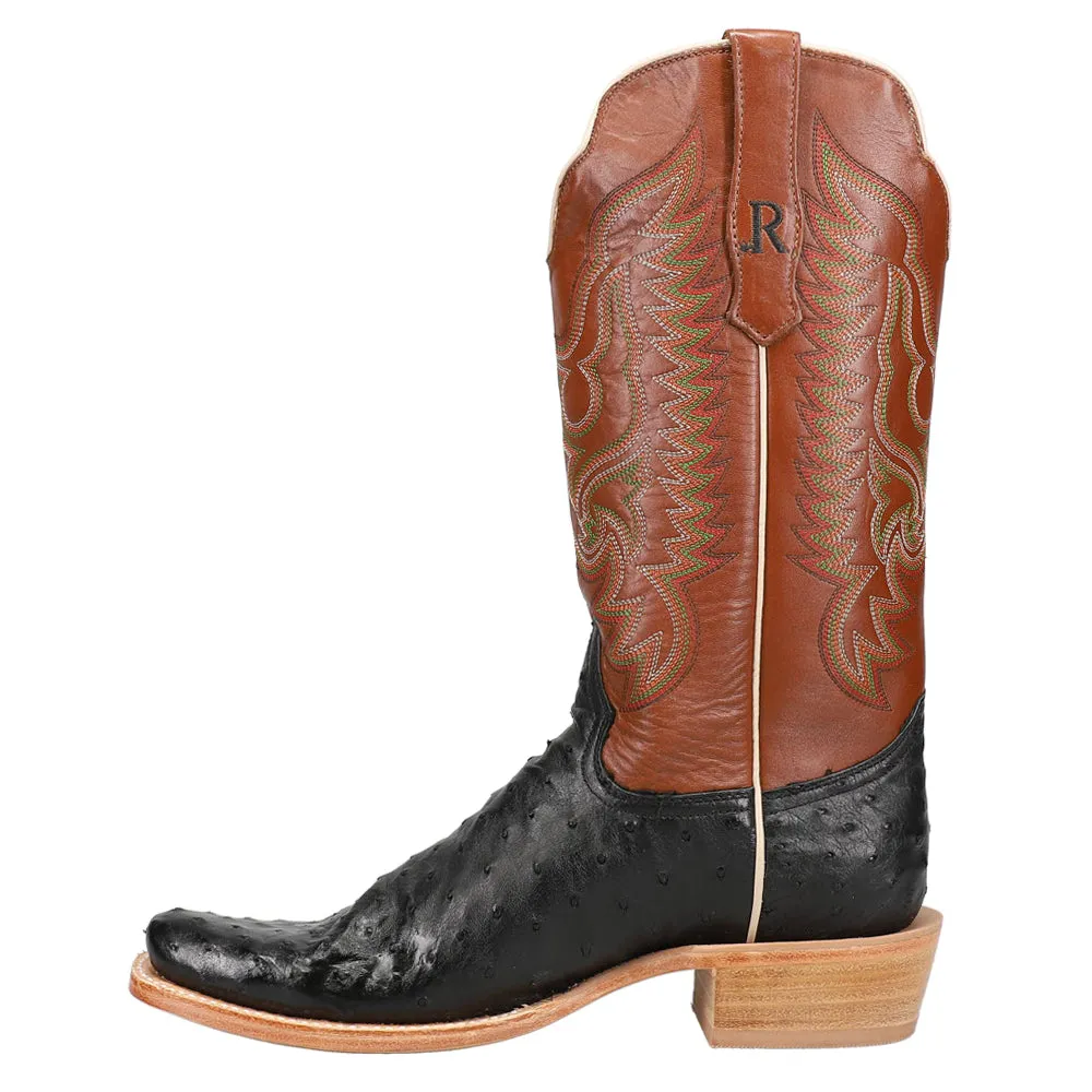 Full Quill Ostrich Square Toe Embroidered Cowboy Boots