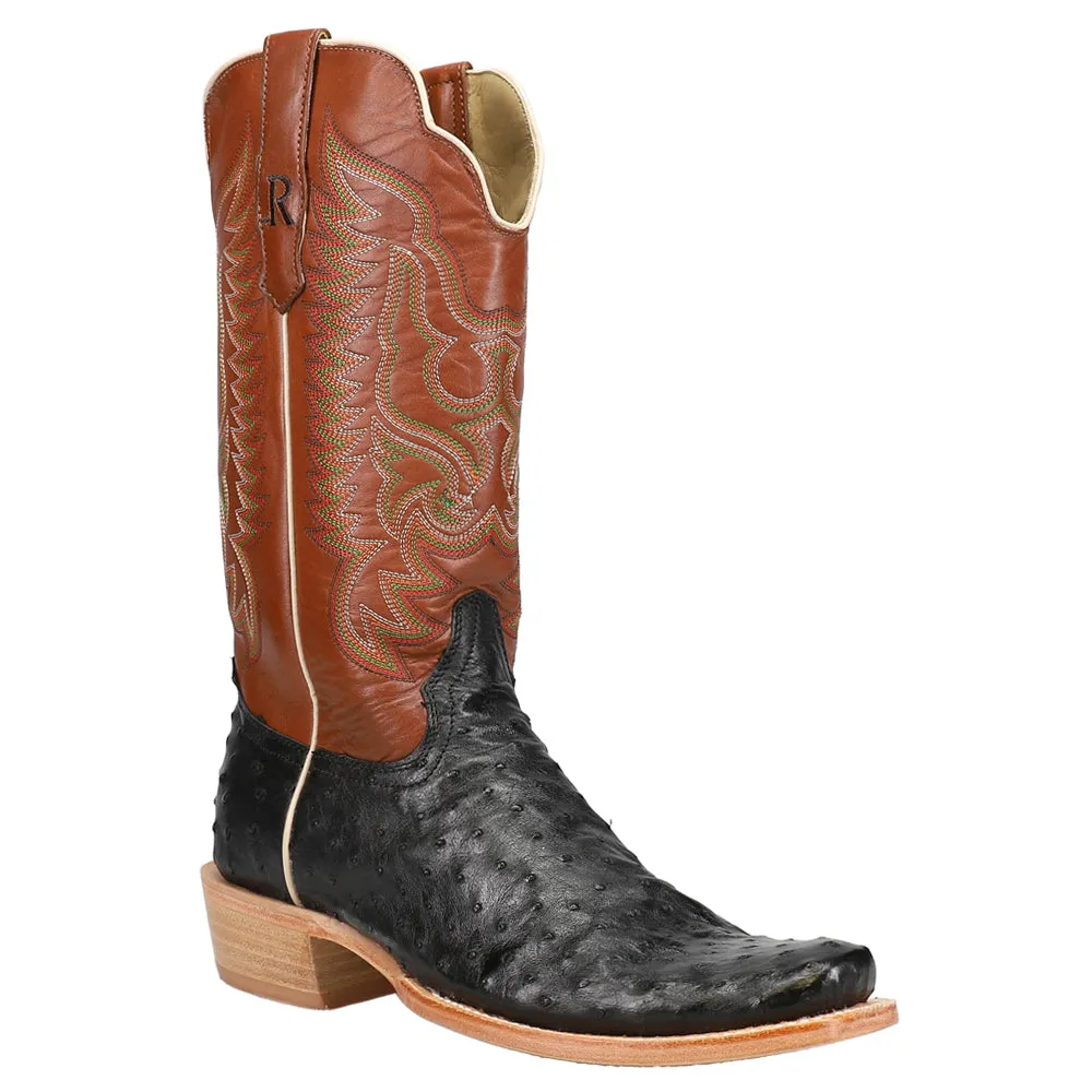 Full Quill Ostrich Square Toe Embroidered Cowboy Boots