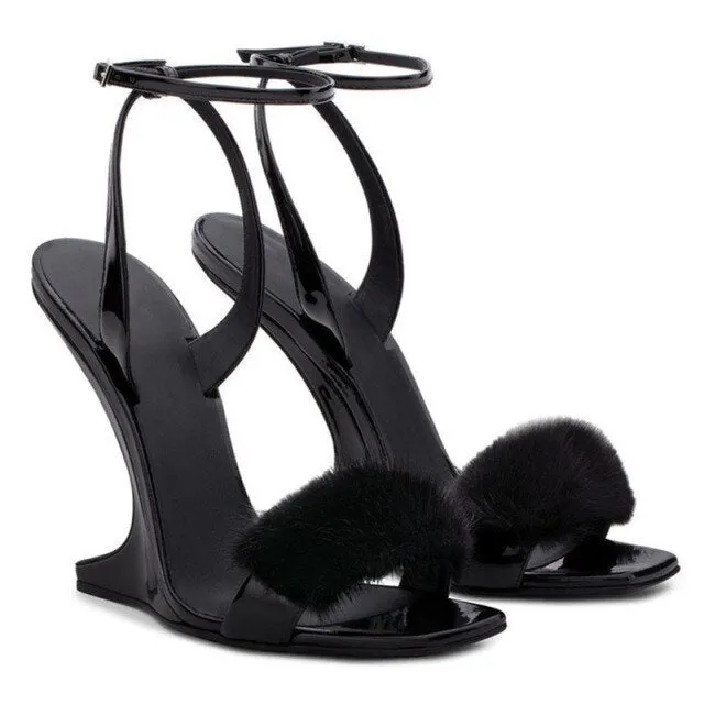 Fur Wedge Sandals