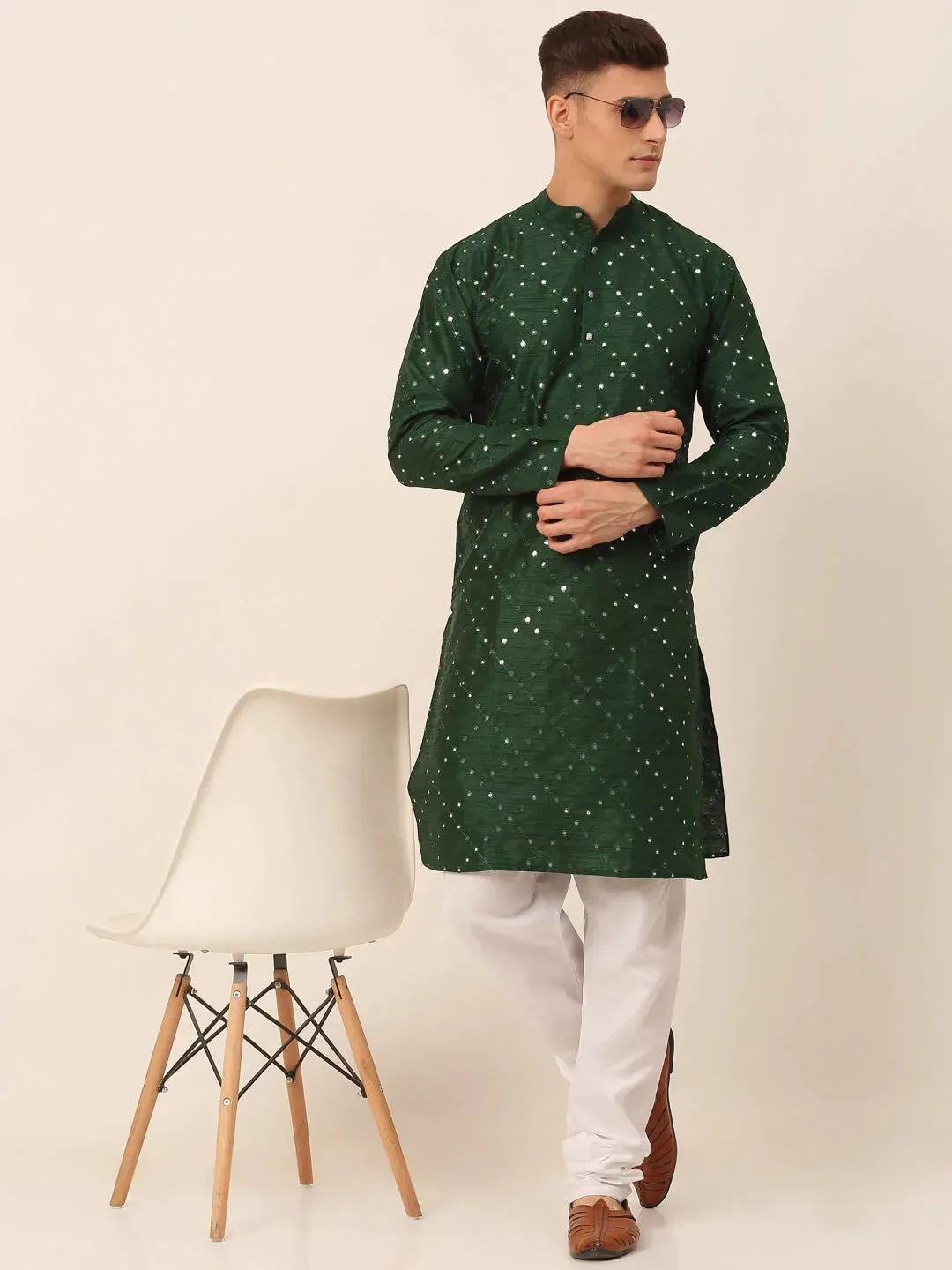 Green Mirror Work Kurta Pyjama