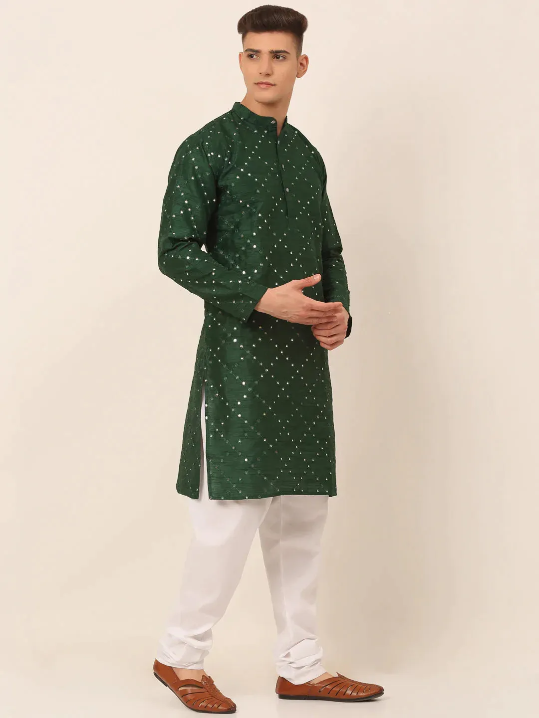 Green Mirror Work Kurta Pyjama