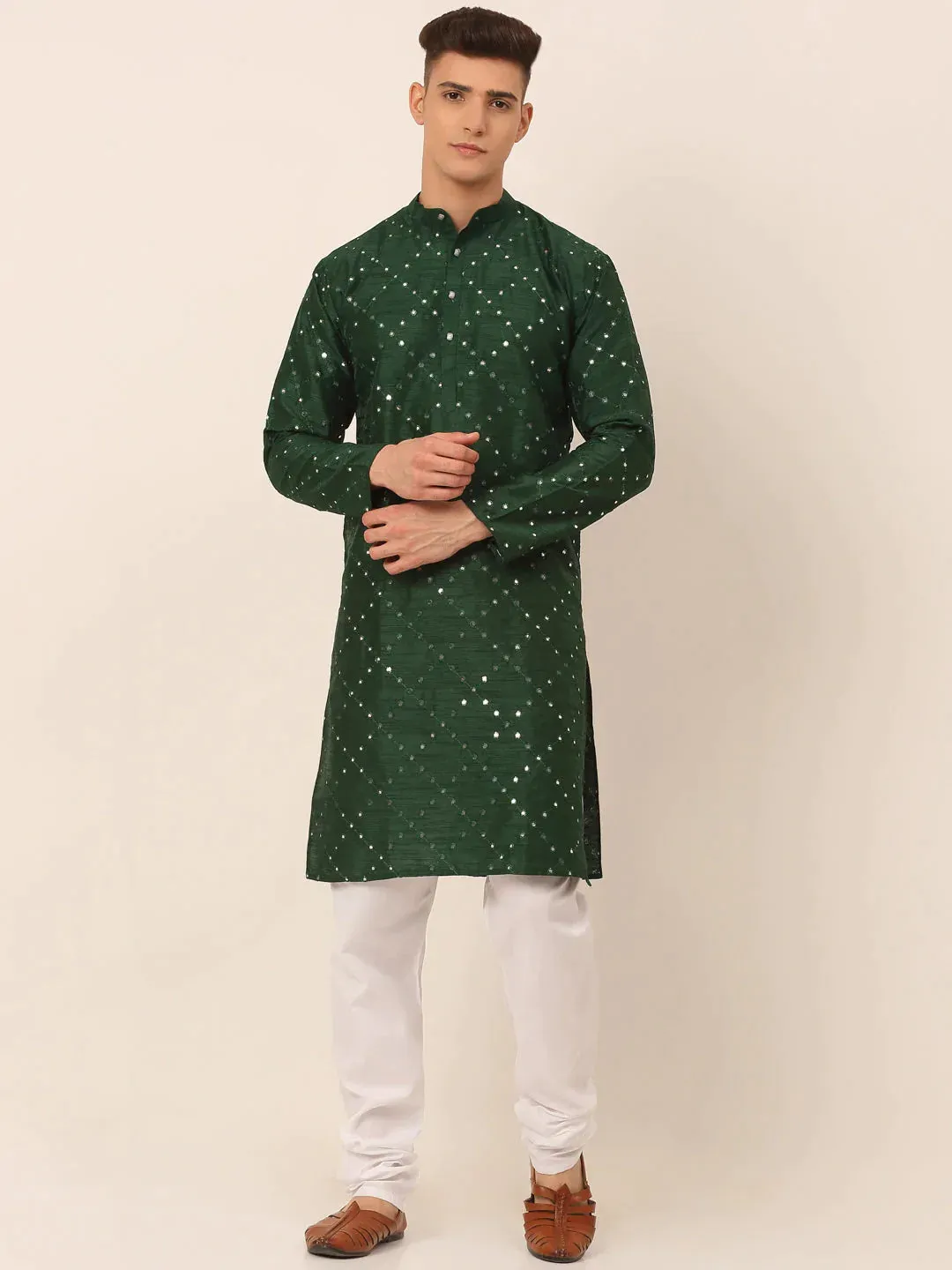 Green Mirror Work Kurta Pyjama