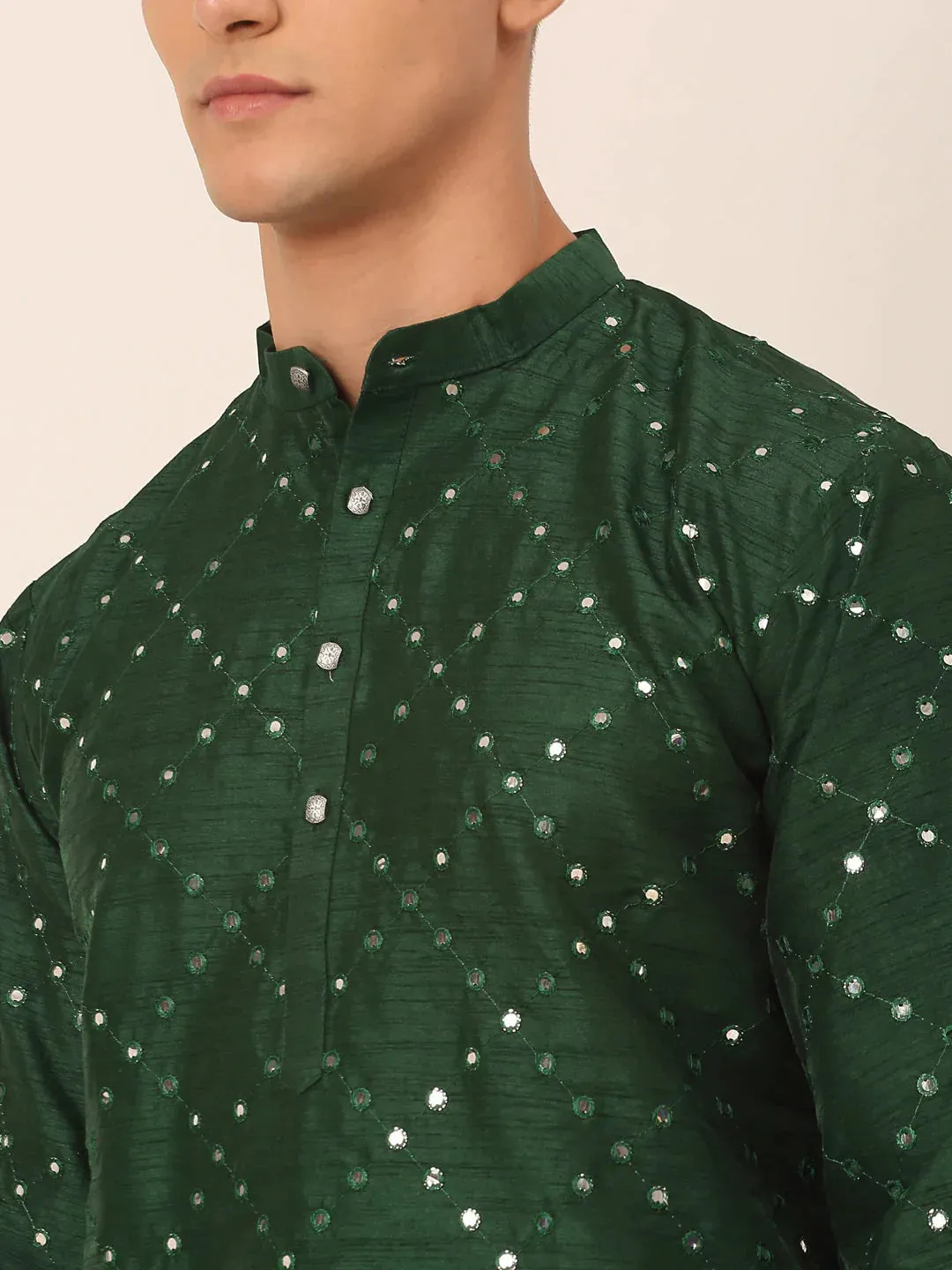 Green Mirror Work Kurta Pyjama