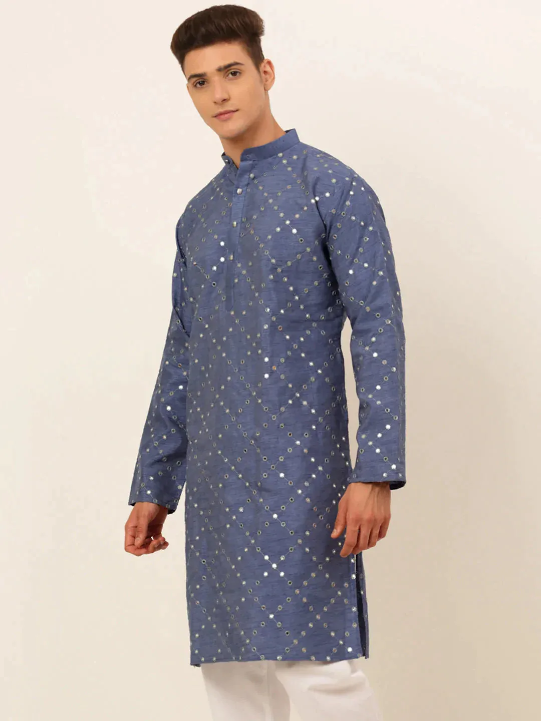 Grey Mirror Work Kurta Only