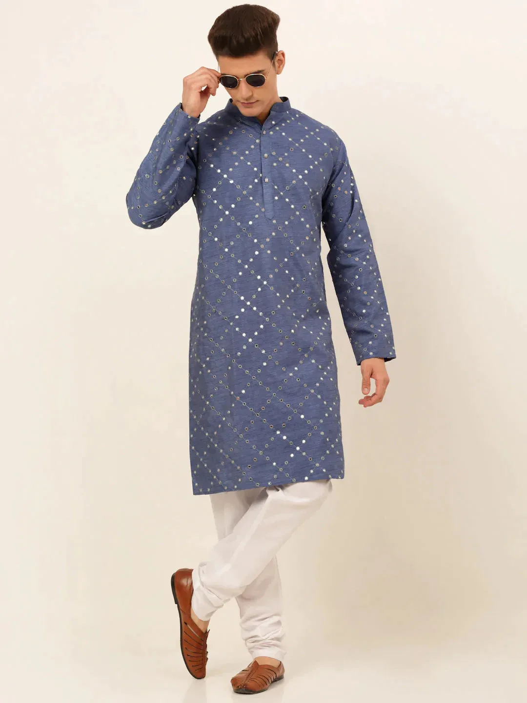 Grey Mirror Work Kurta Only