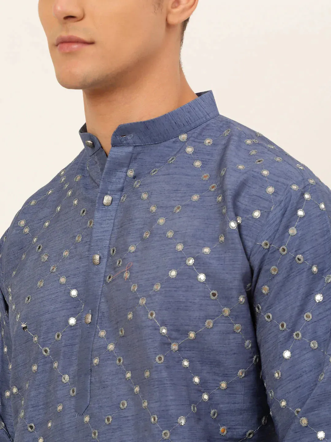 Grey Mirror Work Kurta Only