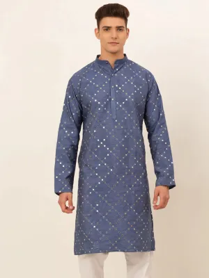 Grey Mirror Work Kurta Only