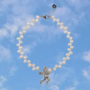 [HURJABOYACC] Seasonless Angel in cowboy boots pearl necklace